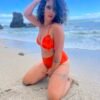 Maillot de bain, ensemble 3 pièces fleur orange.